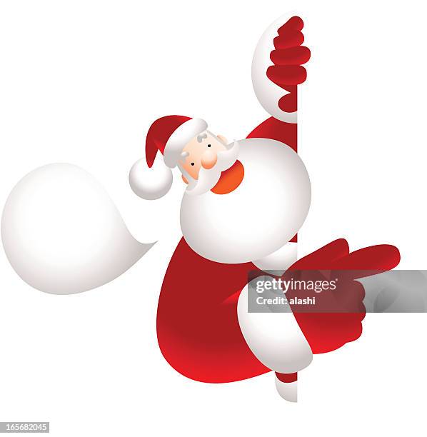 santa claus holding blank sign showing something by index finger - tache sang stock illustrations