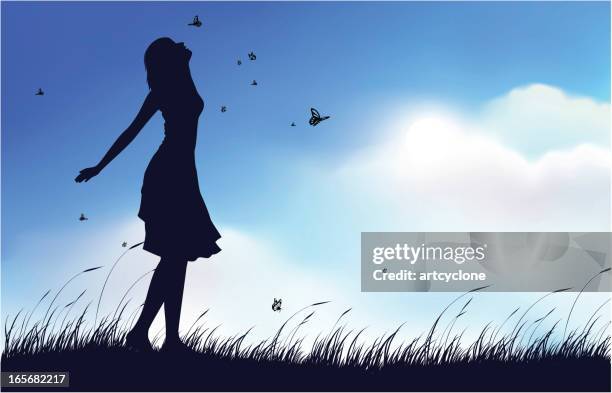 freedom lady - dancing outside stock illustrations