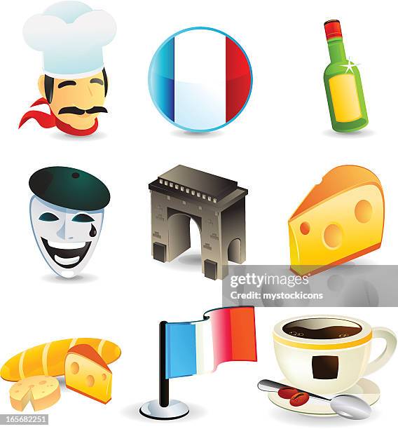 france icon set - paris cafe stock illustrations