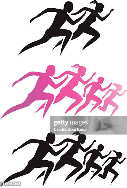 running family/running man and woman - sprint icon stock illustrations