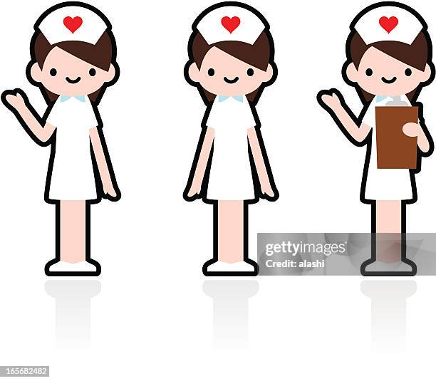 süße icon-set: professionell und freundlich lächelnd krankenschwester - nursing assistant stock-grafiken, -clipart, -cartoons und -symbole