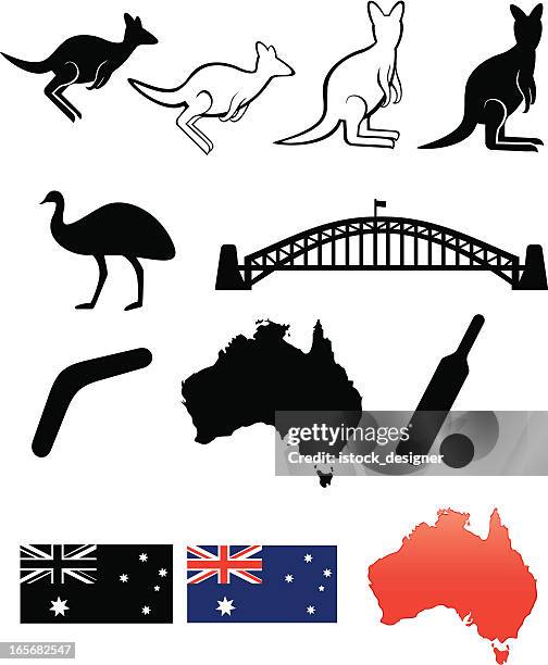 australische symbole - kangaroo cricket stock-grafiken, -clipart, -cartoons und -symbole