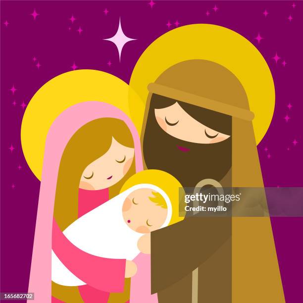 the nativity - holy family jesus mary and joseph stock illustrations