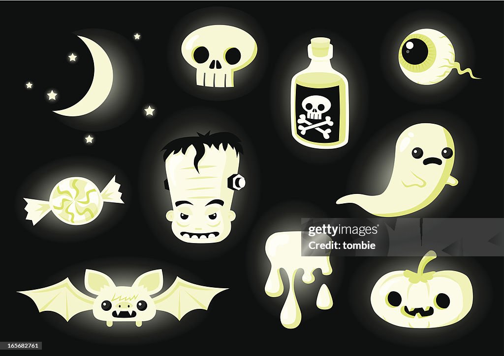 In der Dunkelheit leuchtendem Halloween-Elemente