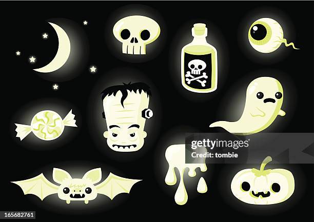 glow in the dark halloween elements - half moon stock illustrations
