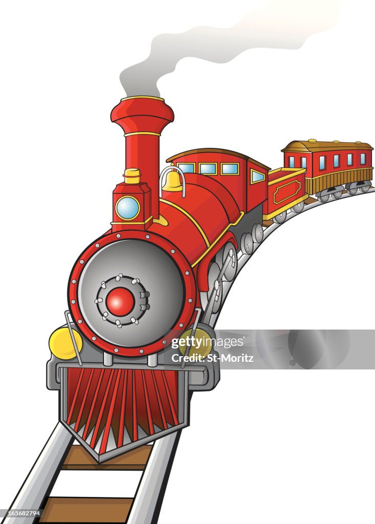 Vector Train Red Antique Red Train On Railroad High-Res Vector Graphic - Getty Images