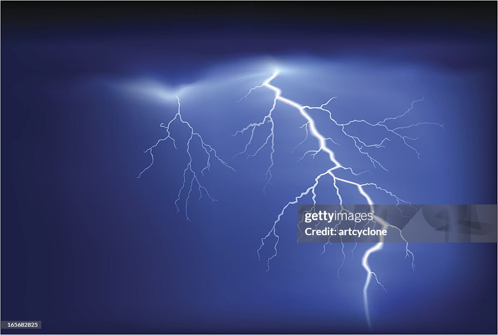 Bright White Lightning Strike On Blue Sky High-Res Vector Graphic - Getty  Images