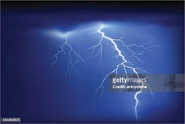 bright white lightning strike on blue sky - lightning 幅插畫檔、美工圖案、卡通及圖標