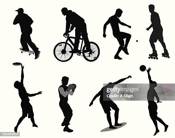 active guys vector silhouette - inline skate stock illustrations