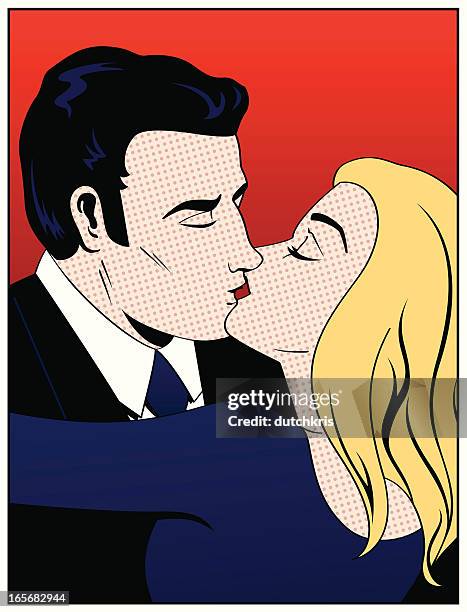 comic book kiss - blonde attraction stock illustrations