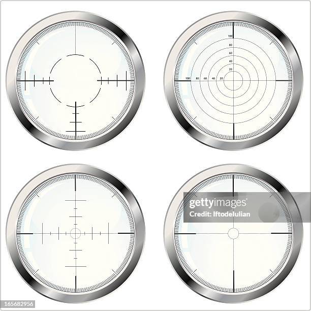 a cross hair in the focus of the eyepiece of an instrument - kalashnikov stock illustrations