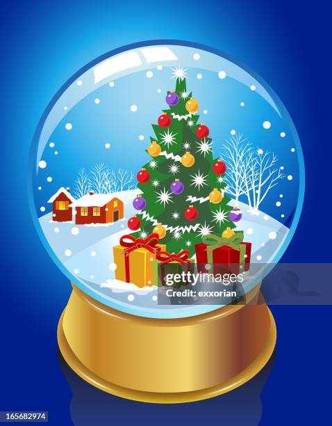 snow globe - christmas tree - christmas star sky stock illustrations