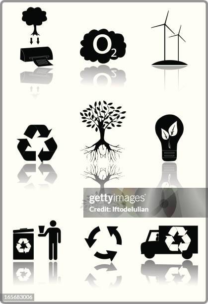 black and white recycle icons - tree shadow white stock illustrations