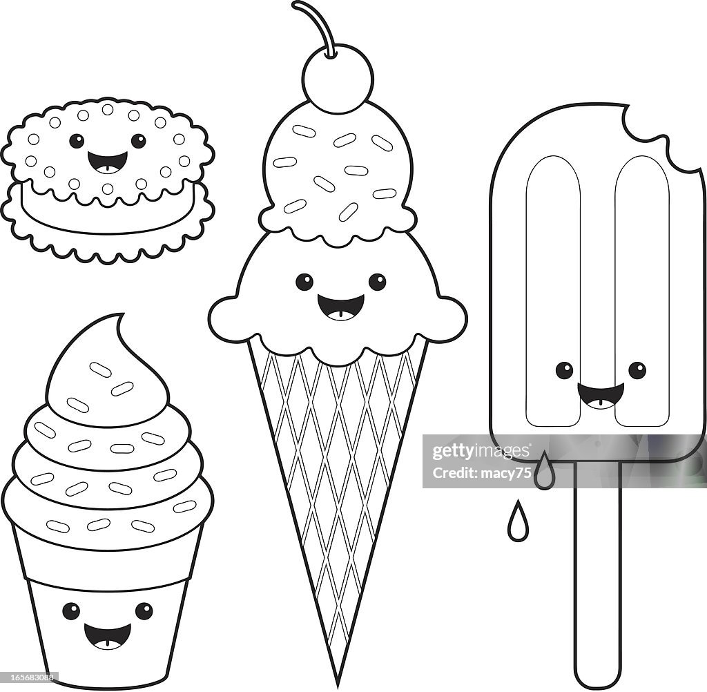 Ice cream fun kawaii coloring set