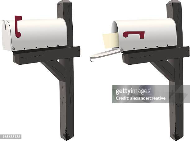 closed and open mailboxes - opening direct mail stock illustrations