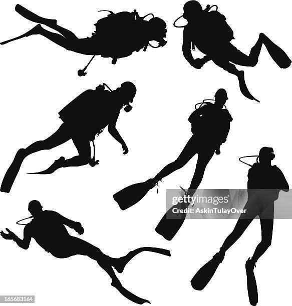 stockillustraties, clipart, cartoons en iconen met diving - onderwater zwemmen