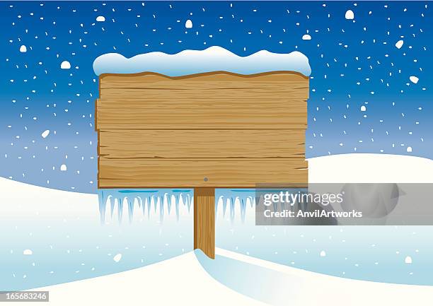 single wooden sign - icicles stock illustrations
