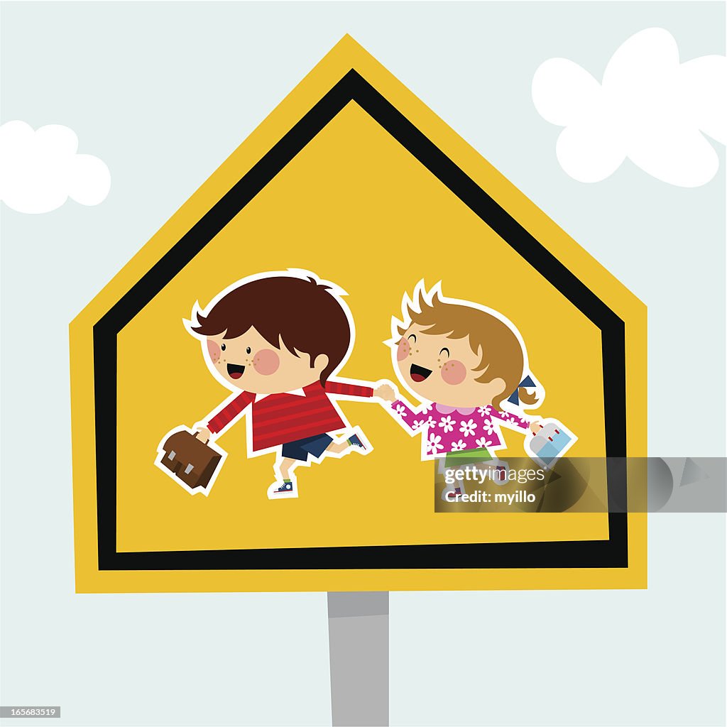 School traffic sign schoolboy schoolgirl backtoschool illustration vector