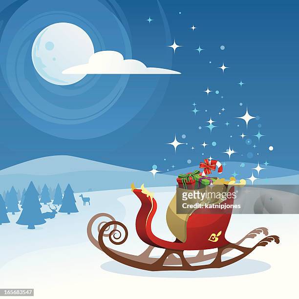 ilustrações de stock, clip art, desenhos animados e ícones de santa's trenó paisagem de natal - pólo norte