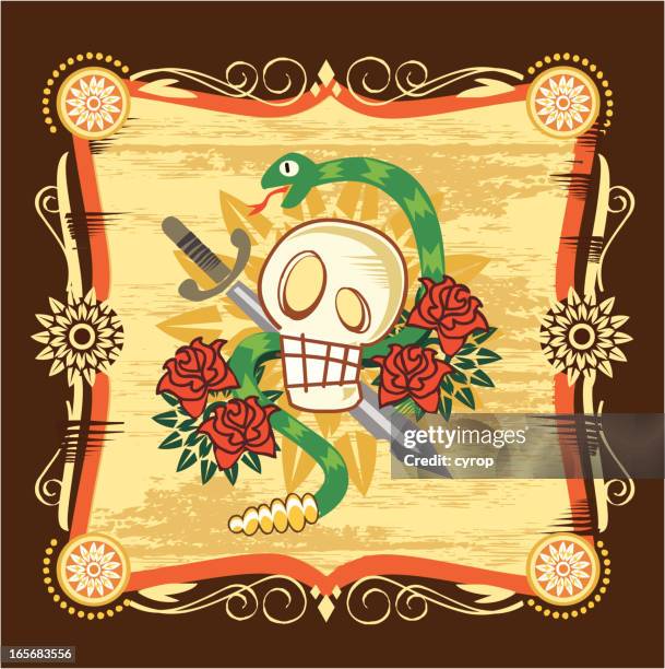 ilustrações de stock, clip art, desenhos animados e ícones de mulher do crânio e faca decorado - cascavel