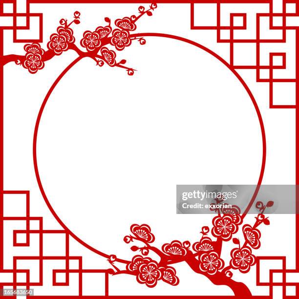 orientalische rahmen - cherry blossom stock-grafiken, -clipart, -cartoons und -symbole