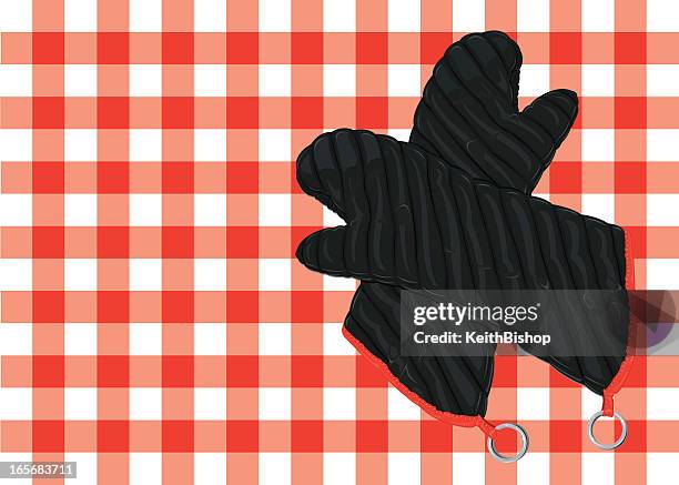 grilling mitts on table cloth background - tablecloth background stock illustrations
