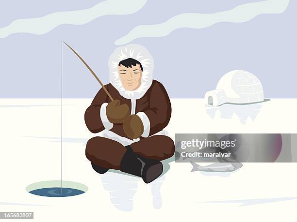 esquimo fisherman - igloo stock illustrations