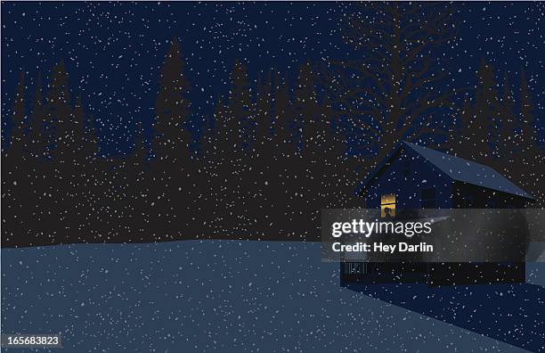 first snow - woman window night stock illustrations