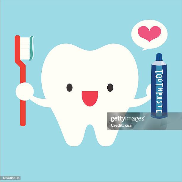 illustrazioni stock, clip art, cartoni animati e icone di tendenza di adoro spazzolare i denti - denti