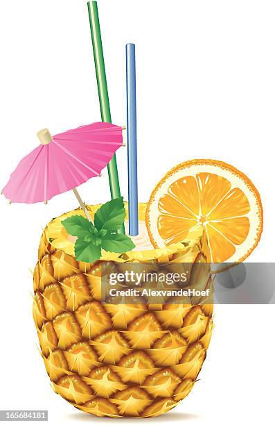 illustrazioni stock, clip art, cartoni animati e icone di tendenza di piña colada, servito in un ananas - piña colada