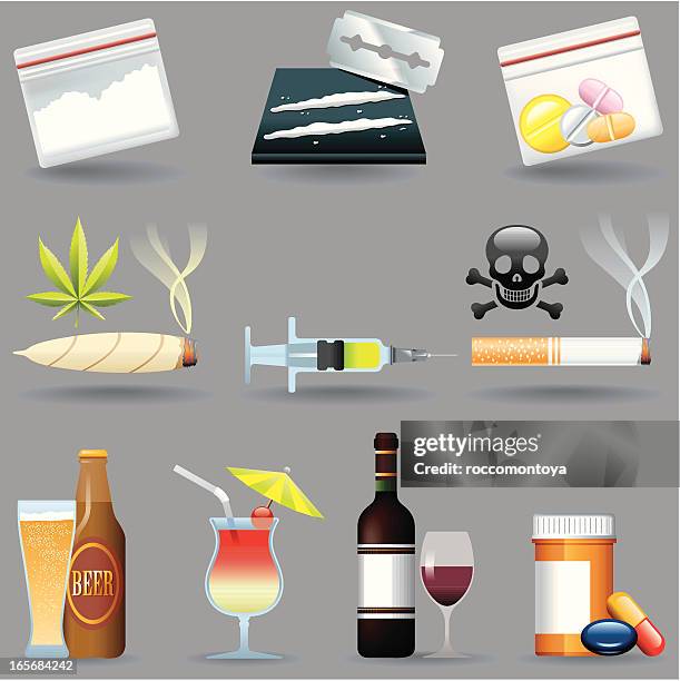 bildbanksillustrationer, clip art samt tecknat material och ikoner med icon set, drugs and drinks - partydrog