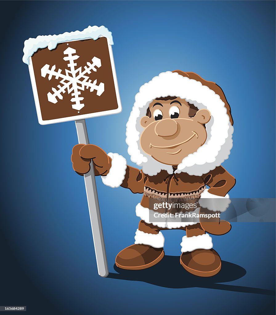Eskimo Cartoon Man Winter Sign High-Res Vector Graphic - Getty Images