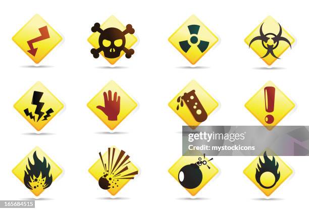 universal icon | hazard symbols - nuclear bomb explosion stock illustrations