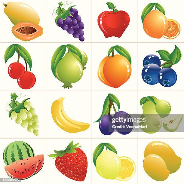 colorful fruits/ icon set - blueberry stock illustrations