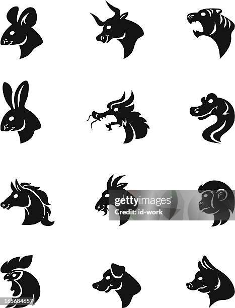 chinese horoscope signs - tiger face stock illustrations