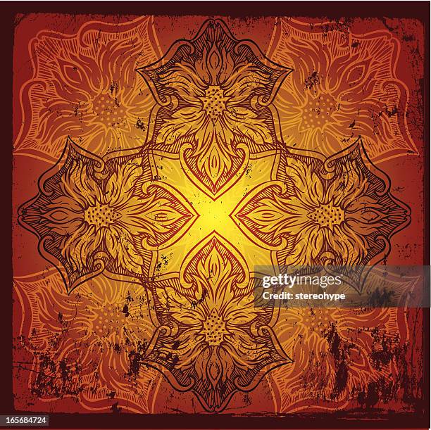 flower cross mandala - flower etching stock illustrations