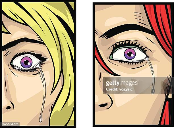 focus on eyes crying - pretty brunette woman cartoon stock illustrations