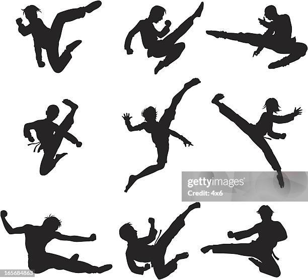 fighters in action - martial arts stock illustrations