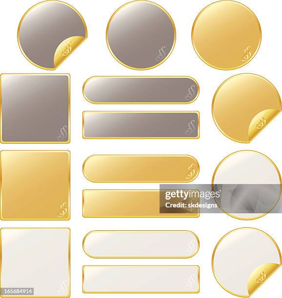 dark silver, gold, pearl-colored buttons and icons set - gold rectangle stock illustrations