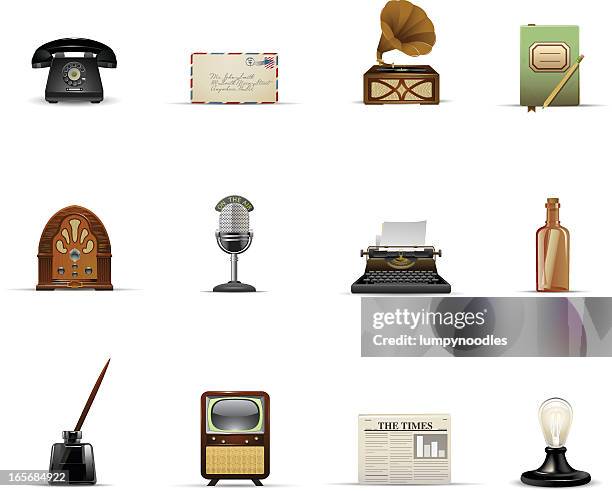 vintage kommunikation und medien - glühfaden stock-grafiken, -clipart, -cartoons und -symbole