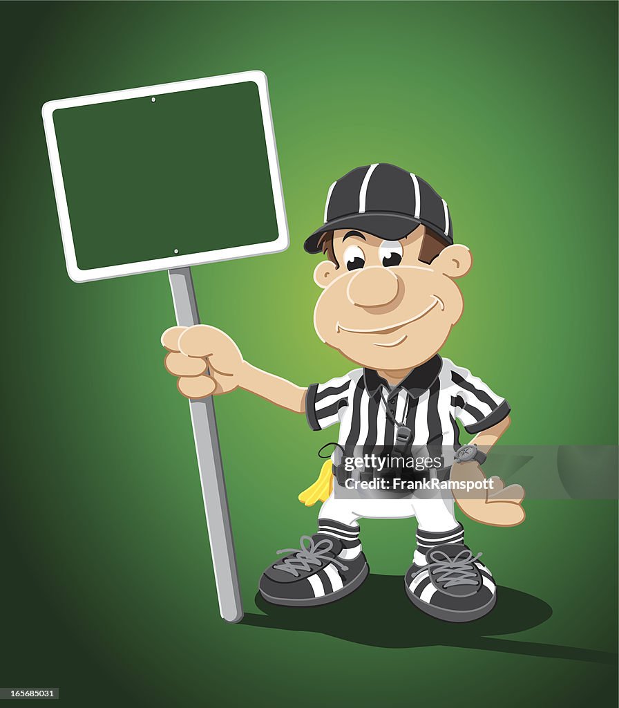 Referee Cartoon Man Blank Green Sign