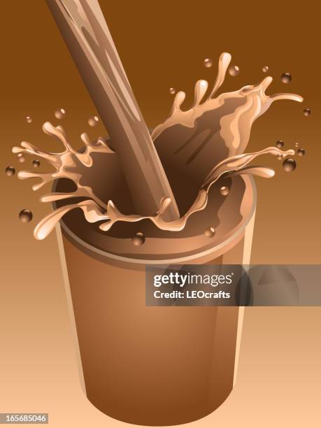 stockillustraties, clipart, cartoons en iconen met chocolate splash - chocolademilkshake