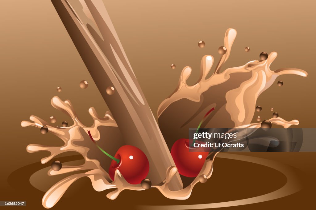 Schokolade Splash und Kirschen