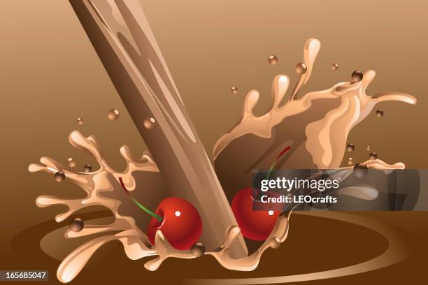chocolate splash and cherries - chocolate shake stock illustrations
