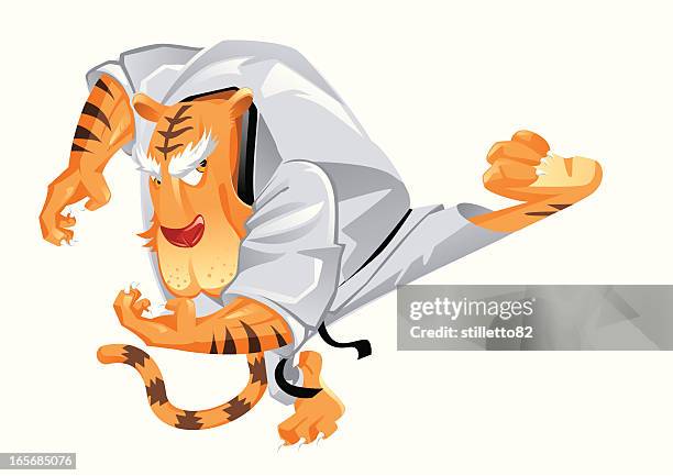 tiger side kick - old kung fu master stock illustrations