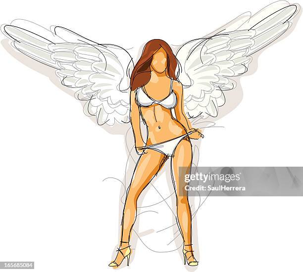 wild angel - pin up girl stock illustrations