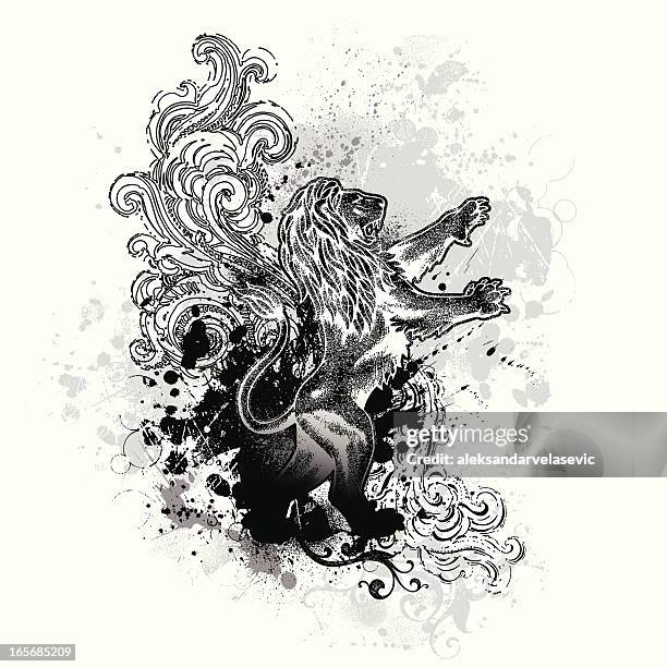 ilustraciones, imágenes clip art, dibujos animados e iconos de stock de grunge de león - lion tattoo