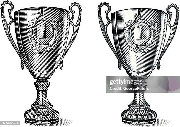 ilustraciones, imágenes clip art, dibujos animados e iconos de stock de trofeo de grabado primer lugar - engraving