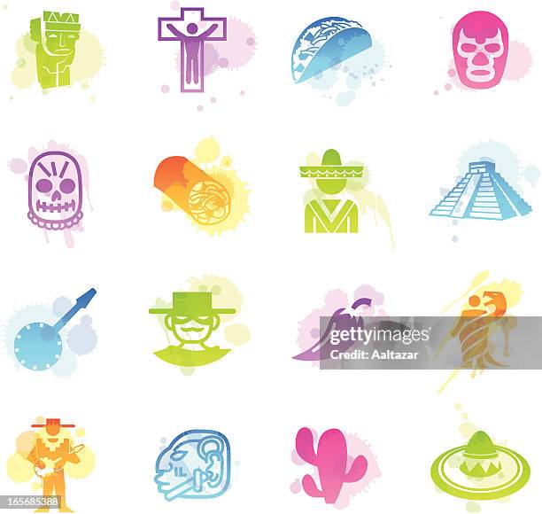 stains icons - mexico - cactus sombrero stock illustrations