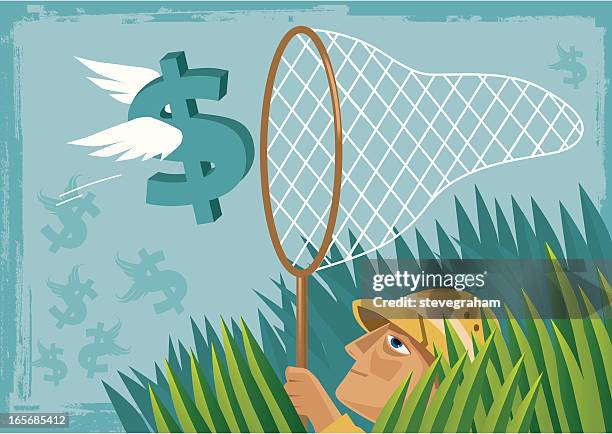 fangen das geld - butterfly net stock-grafiken, -clipart, -cartoons und -symbole